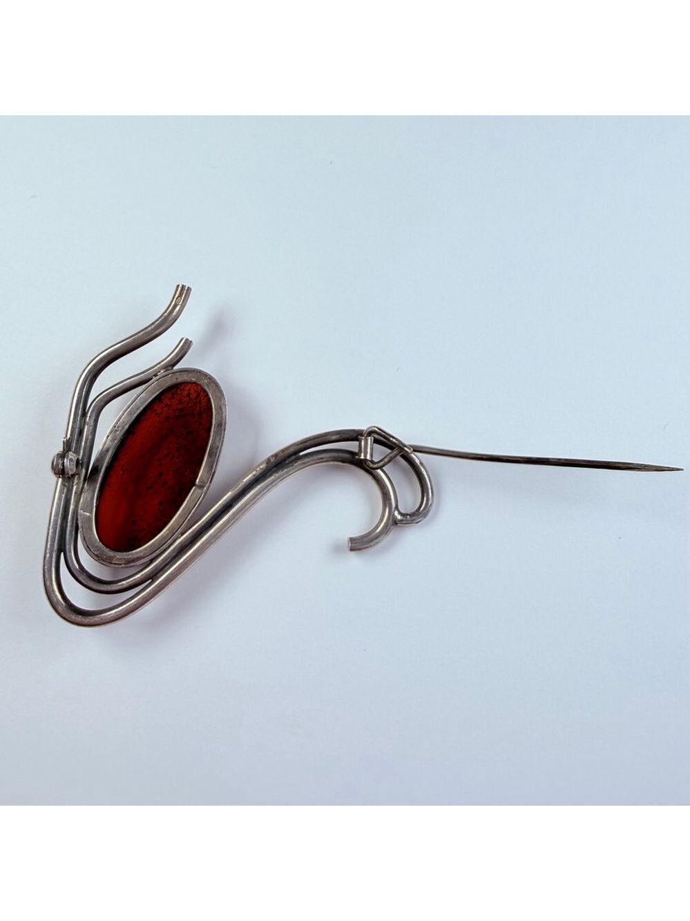 BIG 9 CT Baltic Cognac Amber Swan Art Deco Sterling Silver VTG 2.2" Pin Brooch - Picture 10 of 11